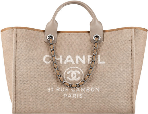 Chanel Beige Tote Bagwith Chain Handle PNG