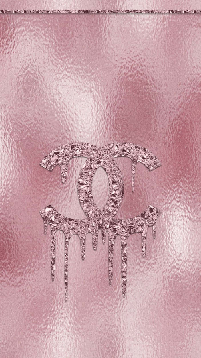 Portafoglioin Pelle Rosa Ghiacciato Con Logo Chanel Cc Sfondo