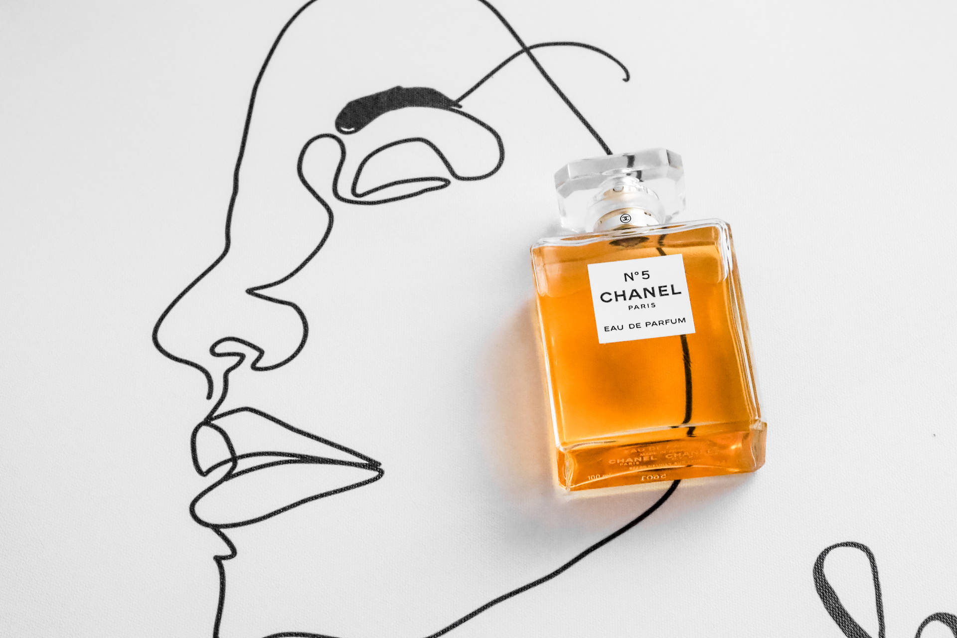 Chanel No. 5 Perfume Face Line Art Background