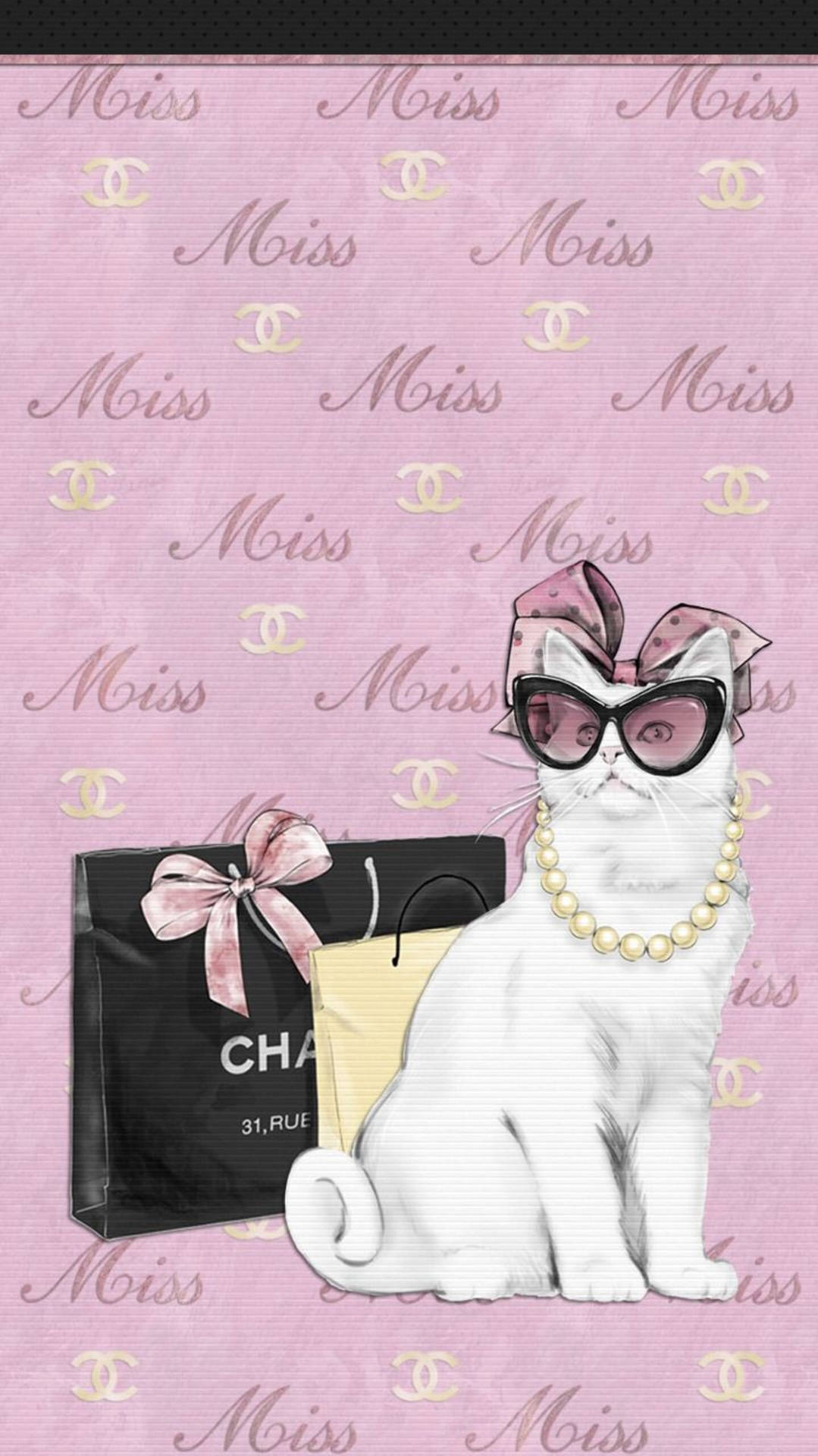 Deslumbracon Estilo Luciendo Un Conjunto Blanco Con Motivos De Gatos De Chanel. Fondo de pantalla