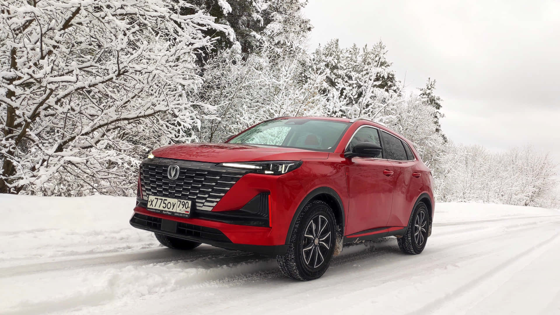 Changan Cs55 Rode S U V Winterlandschap Achtergrond