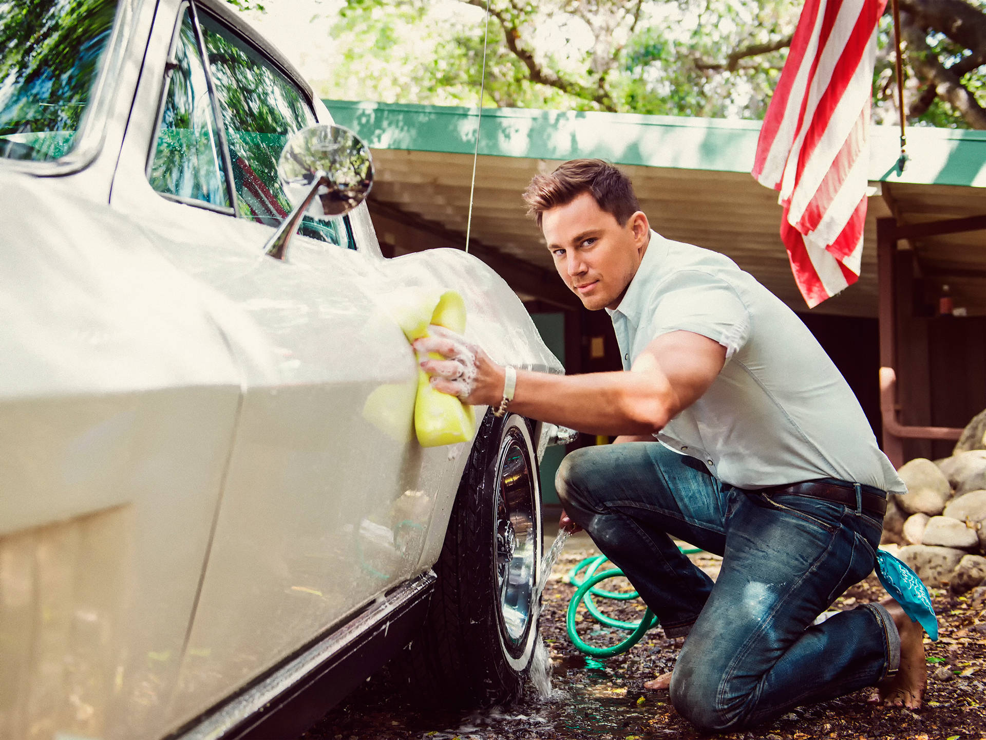 Channing Tatum With Vintage Car Wallpaper