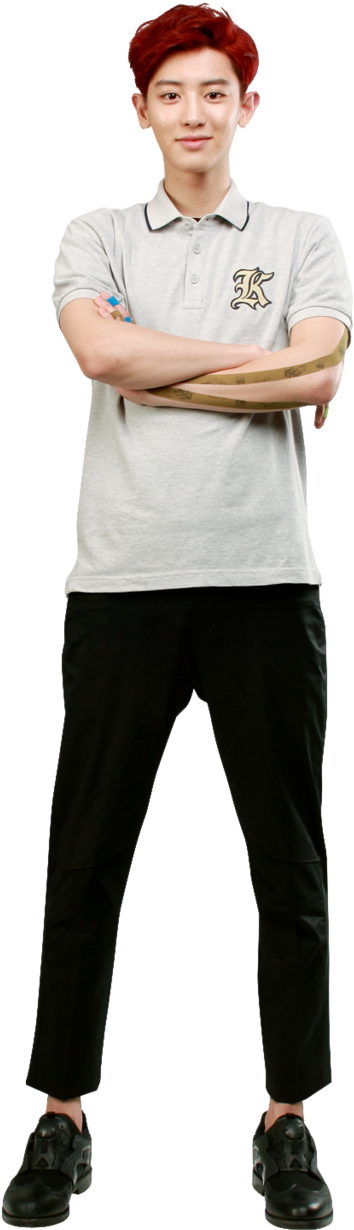 Chanyeol Casual Poloand Black Pants PNG