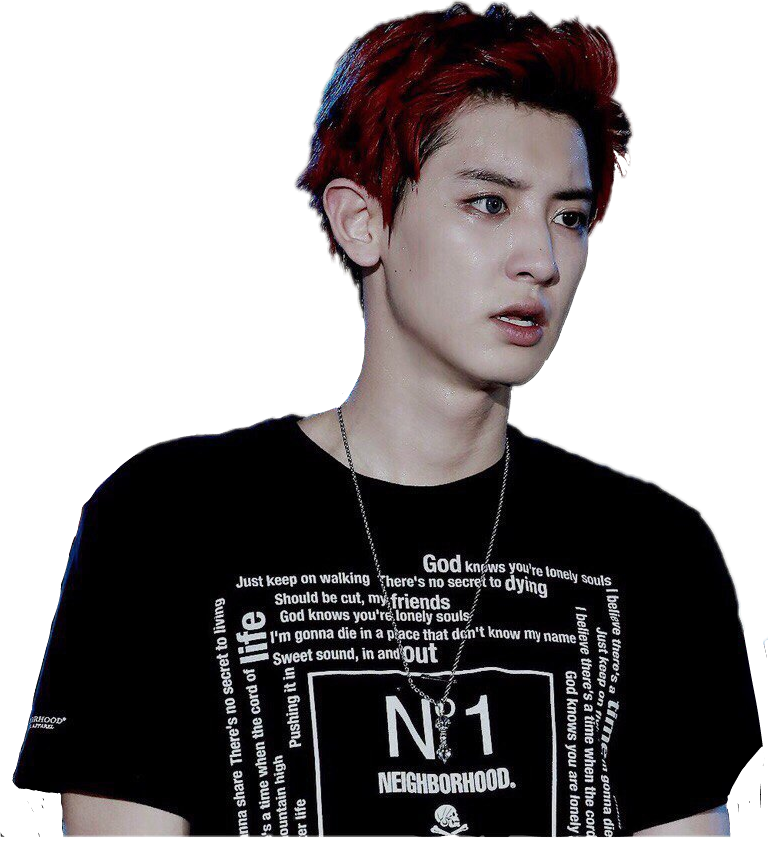 Chanyeol Red Hair Black Shirt PNG