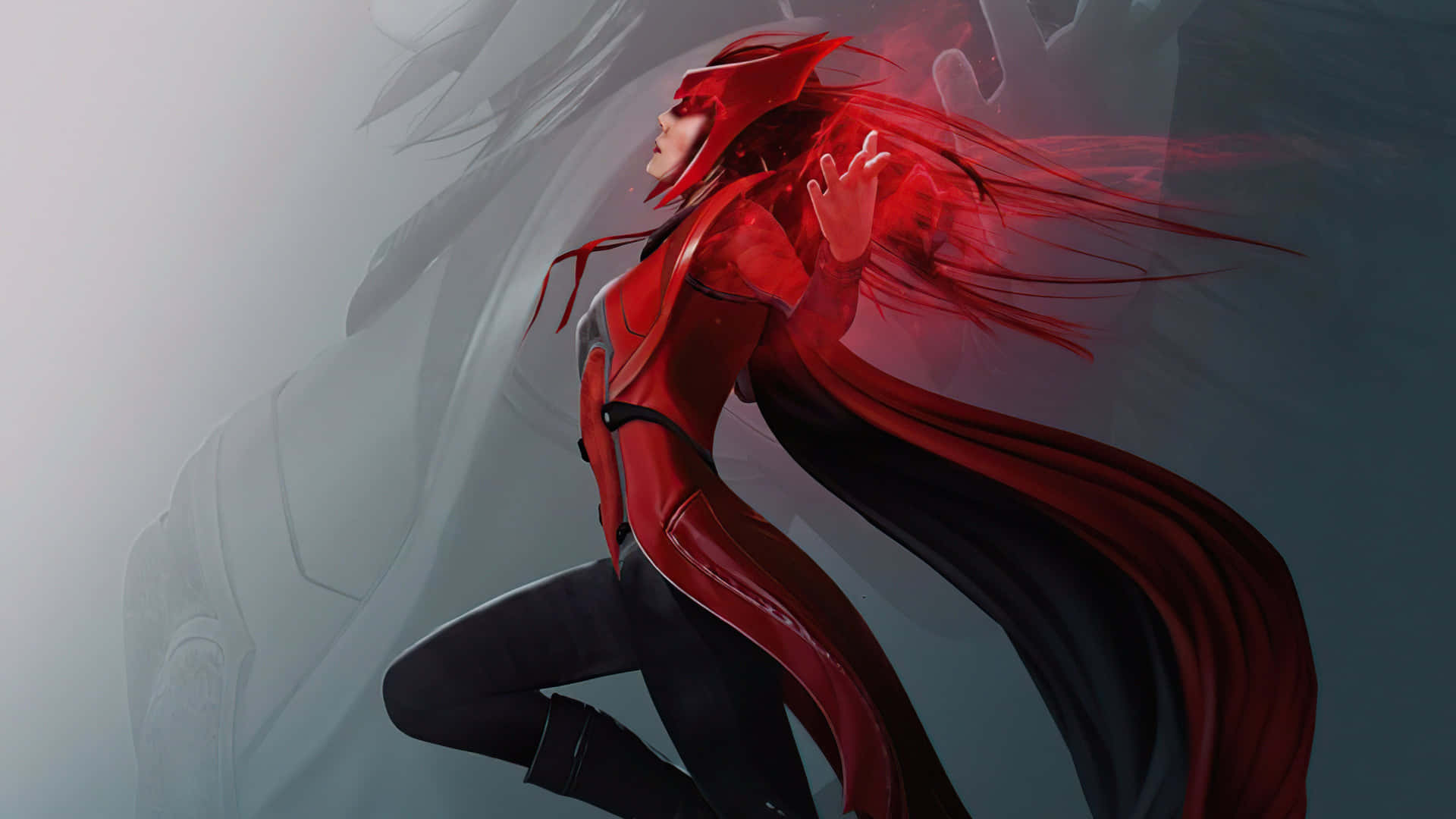 A Red And Black Character With Long Hair Wallpaper