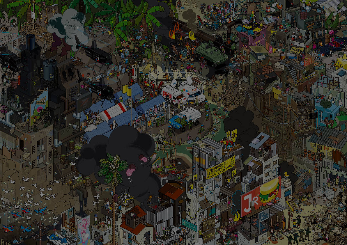 Chaotic City Pixel Art Cartoon