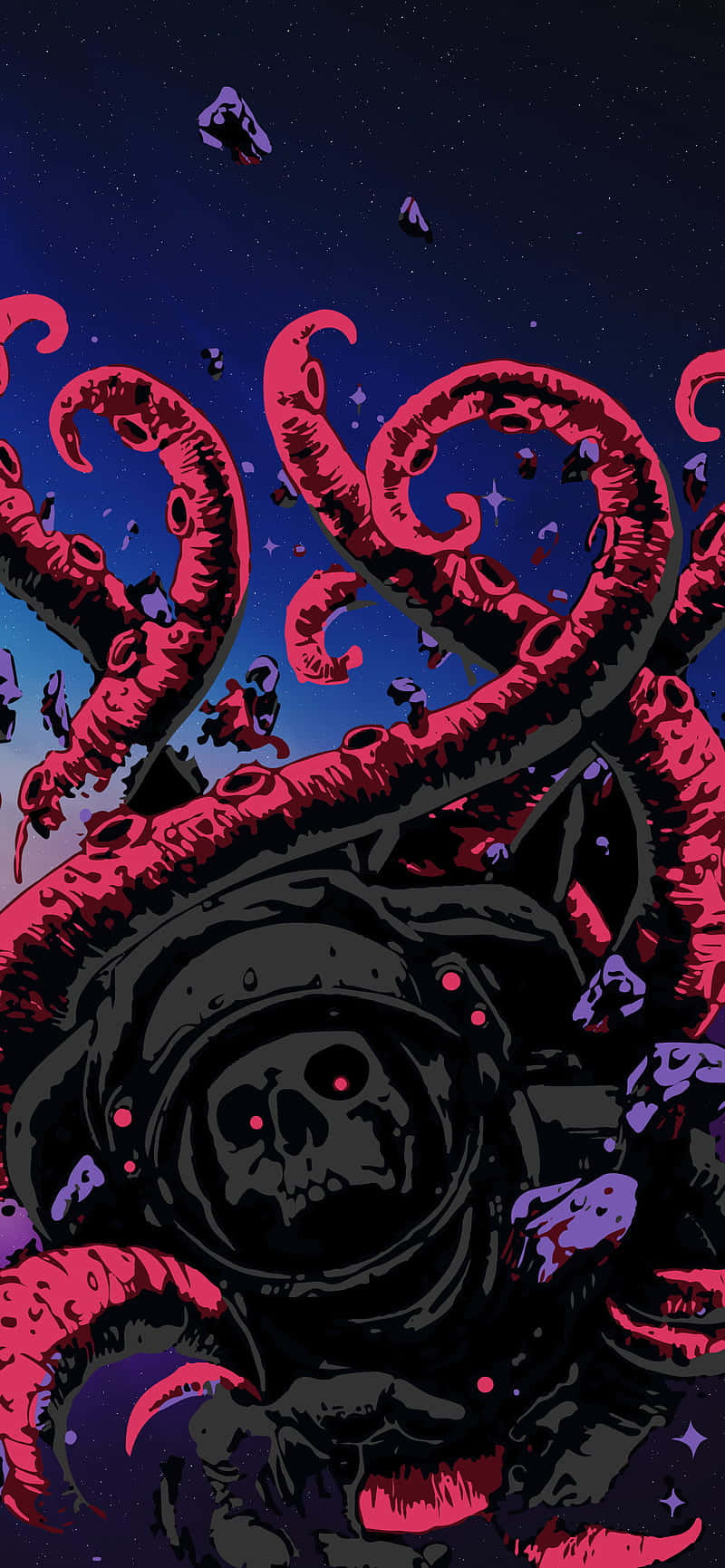 En sort og pink blæksprutte med tentakler der snor sig gennem havet Wallpaper