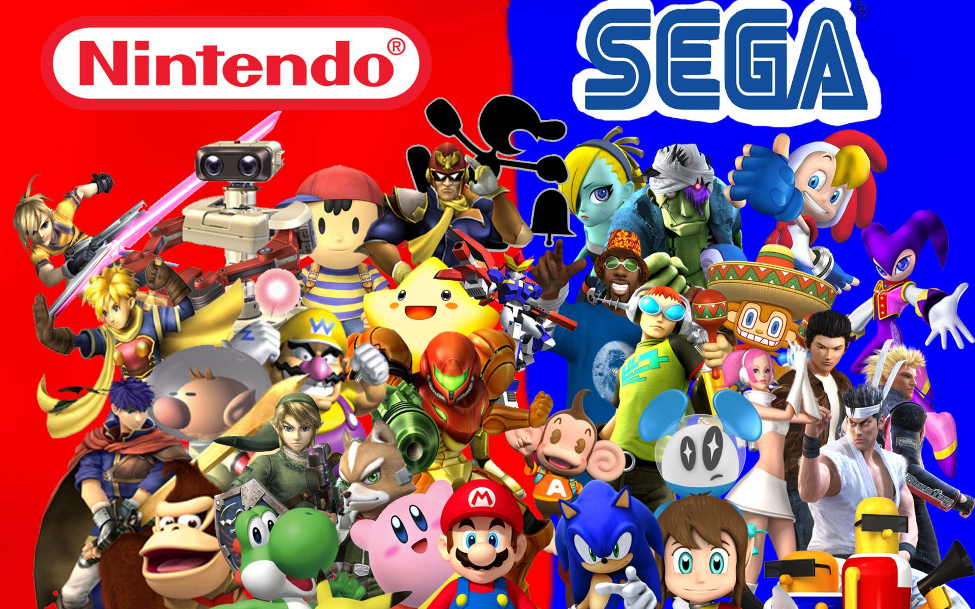 Compilation of Nintendo and SEGA characters wallpaper