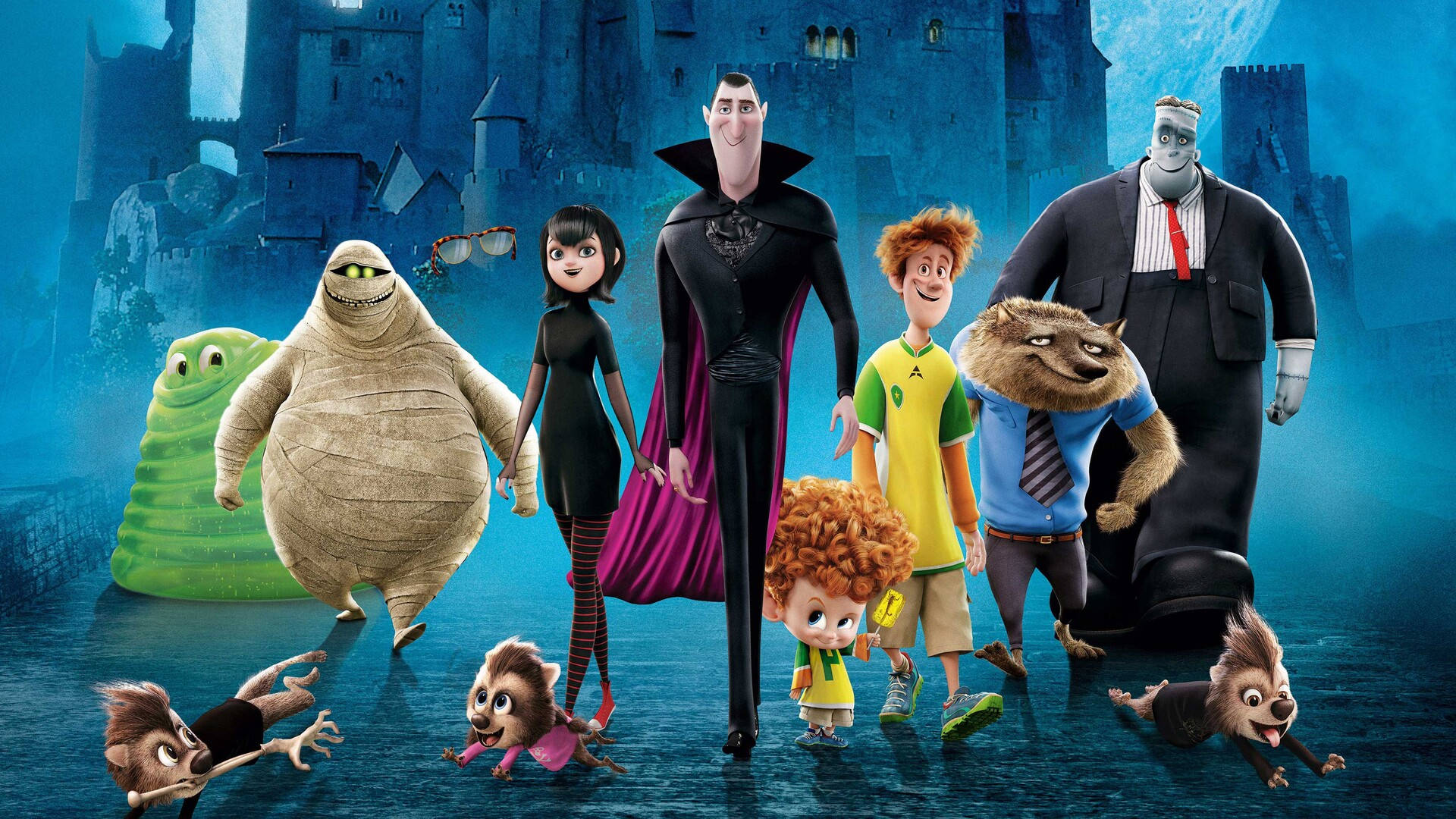 Enthralling Arrival - Characters Emerge from Hotel Transylvania Wallpaper