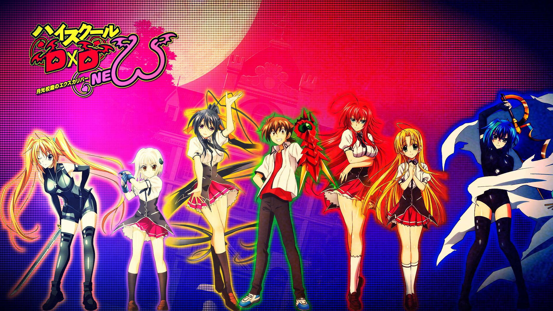 High School DxD Characters Together in a Lineup Wallpaper