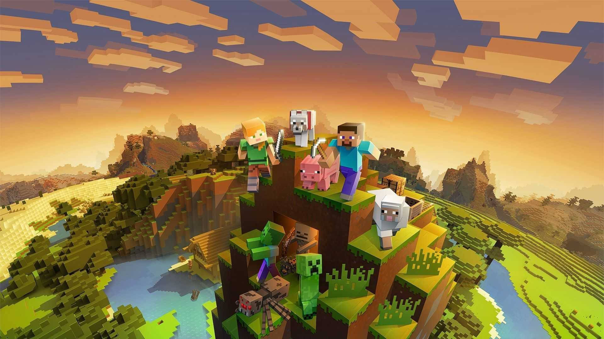 Characters On Mountain Minecraft Hd Background