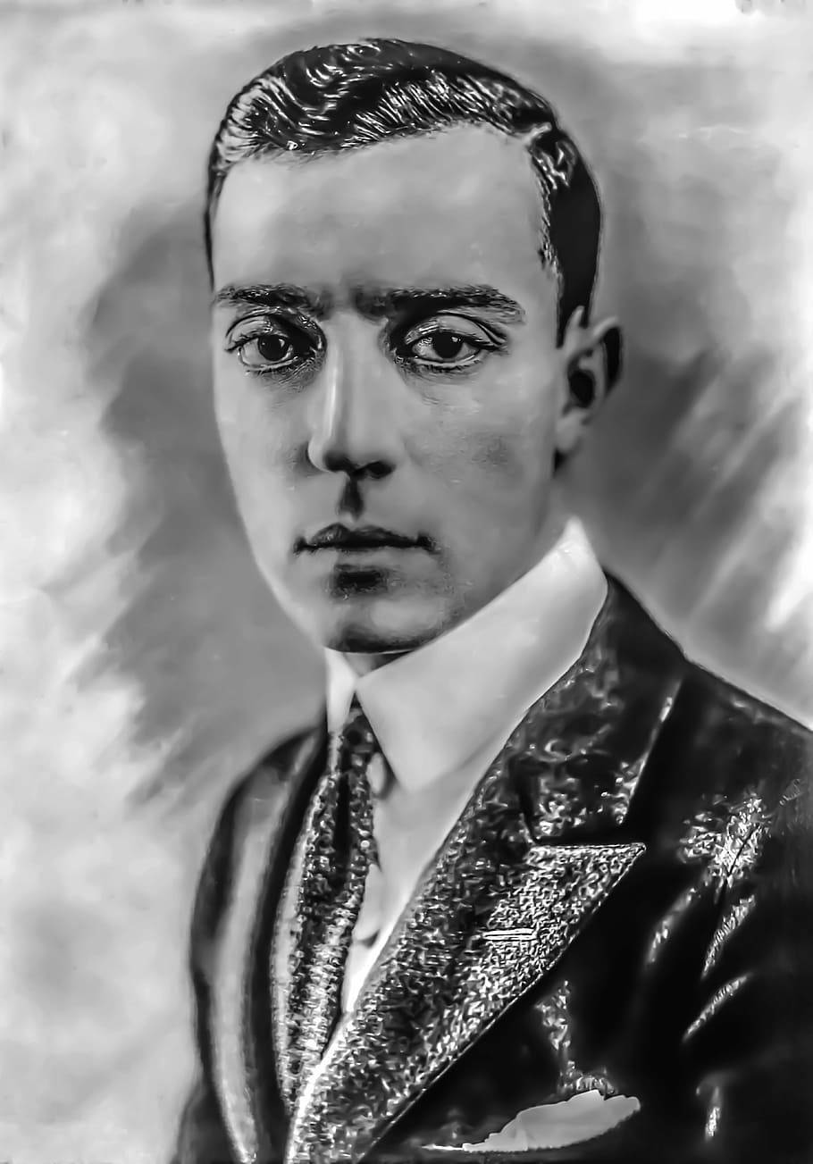 Dibujode Carbón De Arte De Buster Keaton. Fondo de pantalla