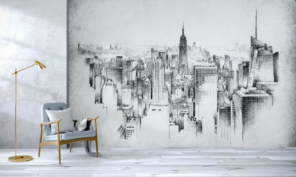 Charcoal Drawing of a Serene Nature Landscape Wallpaper