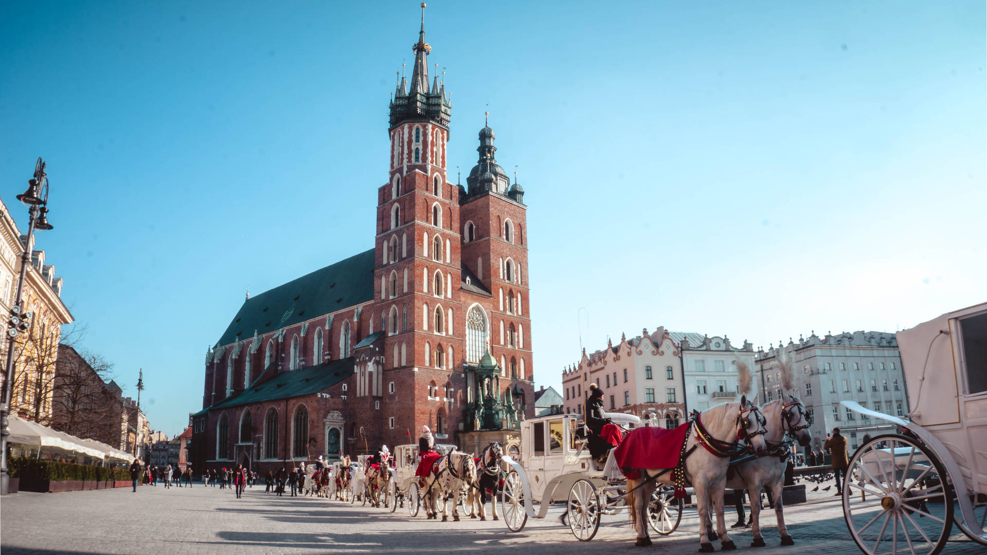 Chariots In Main Market Square, Krakow Poland Wallpaper