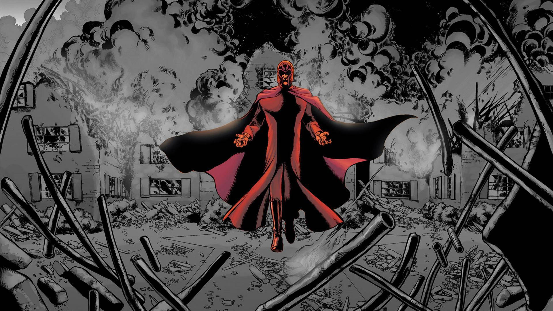 Magneto Unleashing His Powers in a Disaster Scene Wallpaper