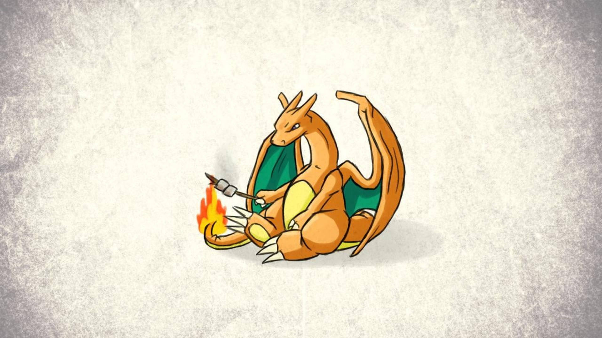 Charizard, the Fire-type Pokemon, toasting marshmallows Wallpaper
