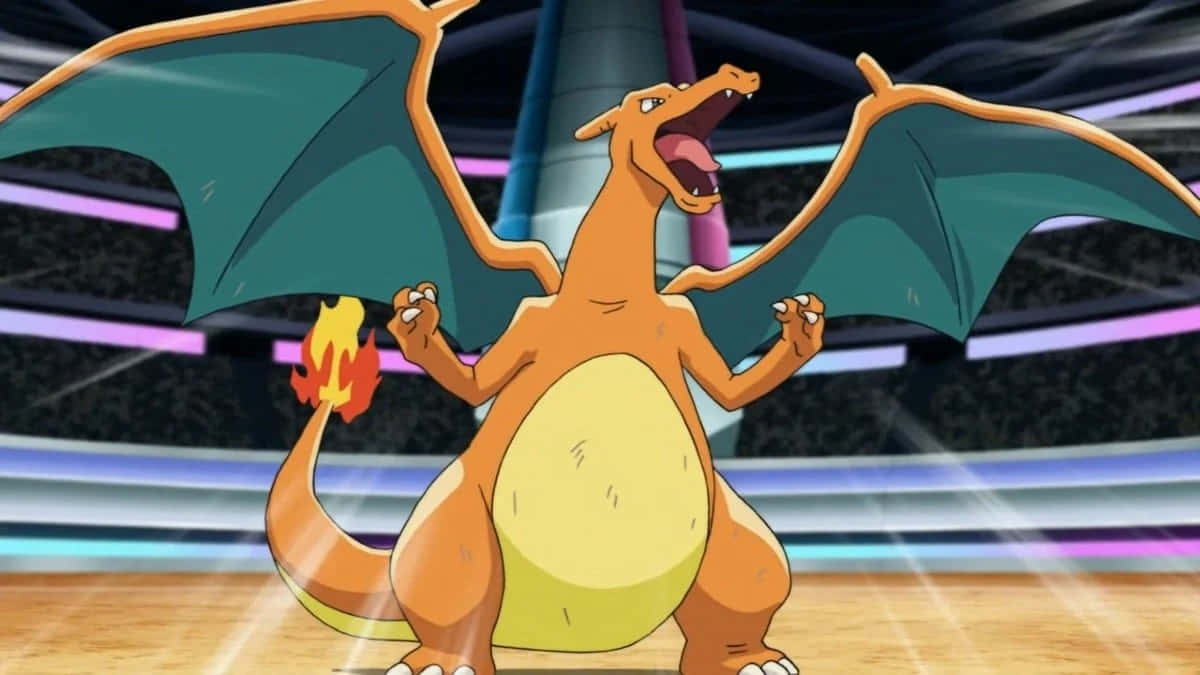 A Pokemon With Wings Standing On A Basketball Court