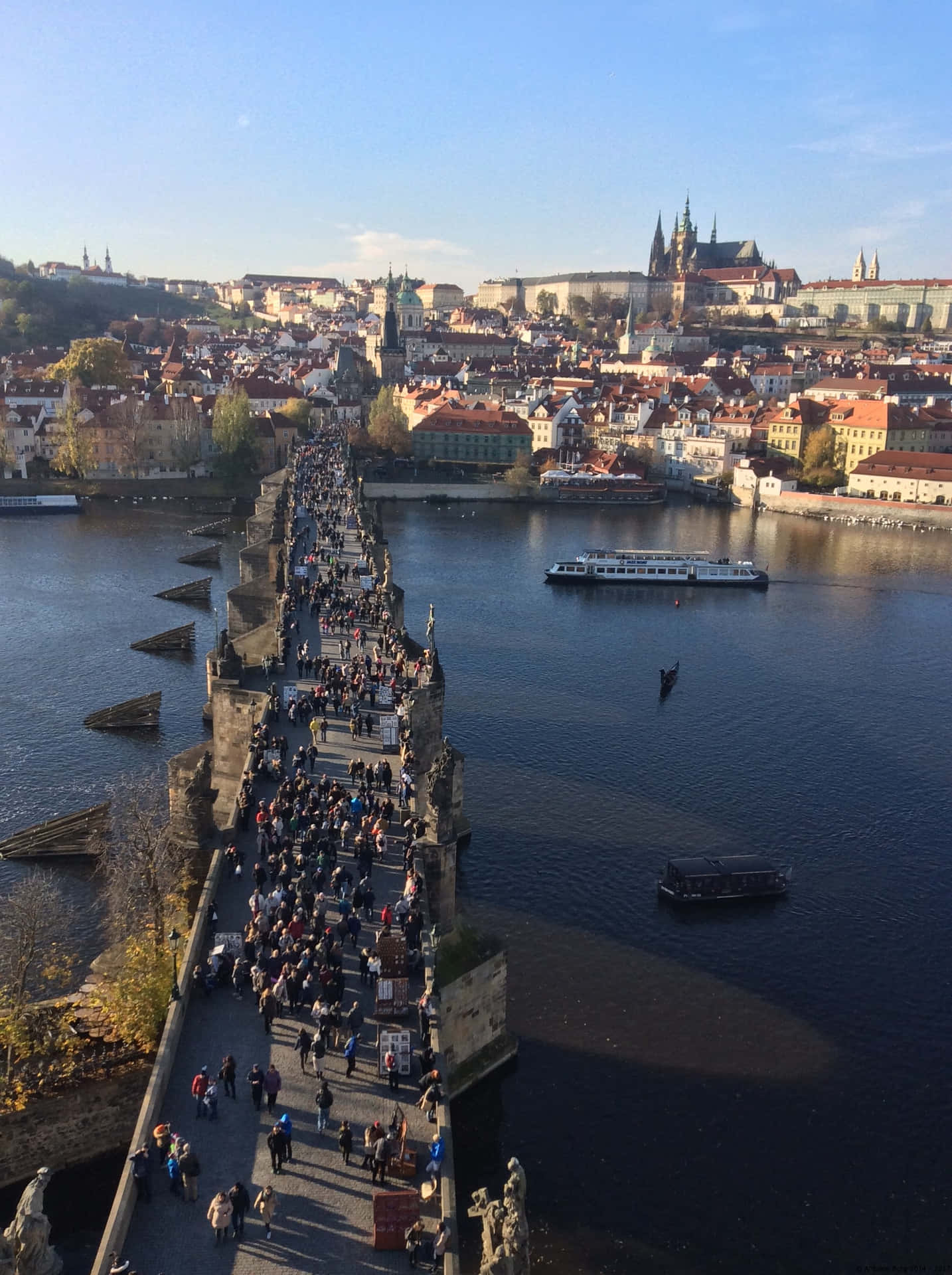 Bustling Scene at Charles Bridge, Prague Wallpaper