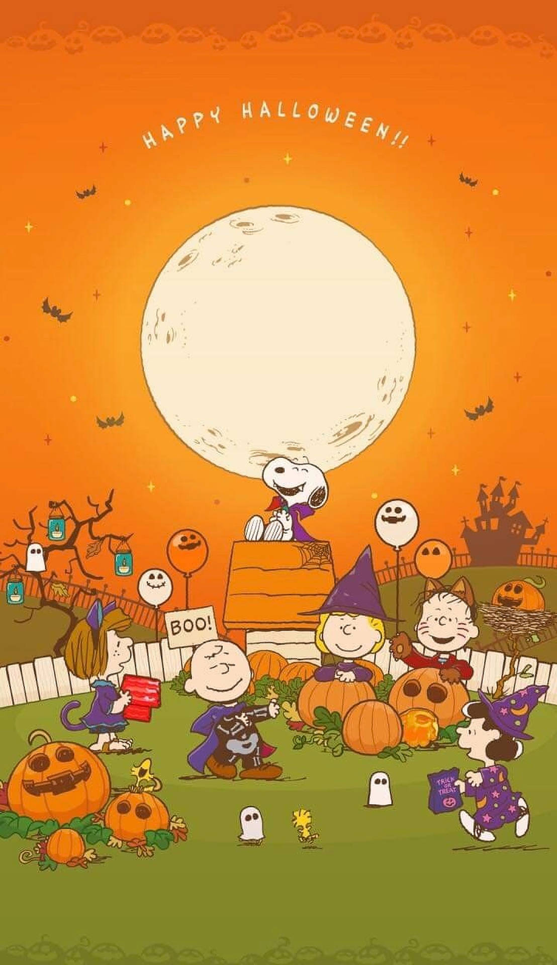 Charlie Brown And Friends Pumpkin Halloween Art Wallpaper