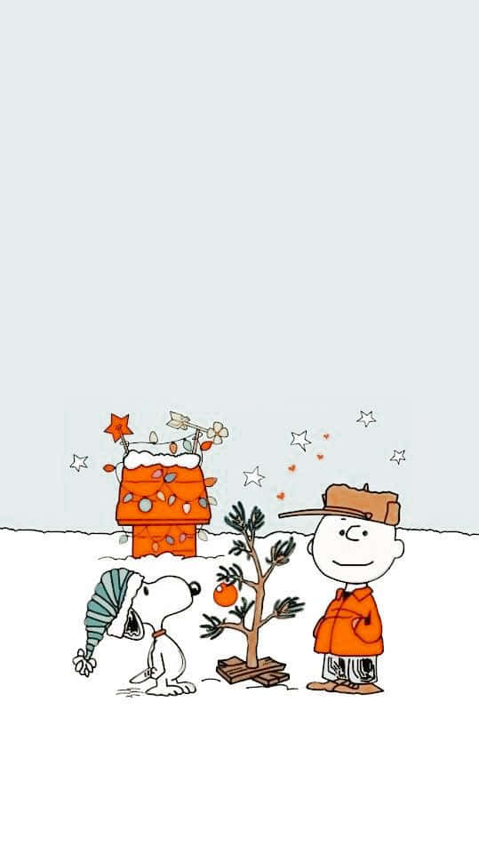 Charliebrown Natal Branco Com Snoopy. Papel de Parede