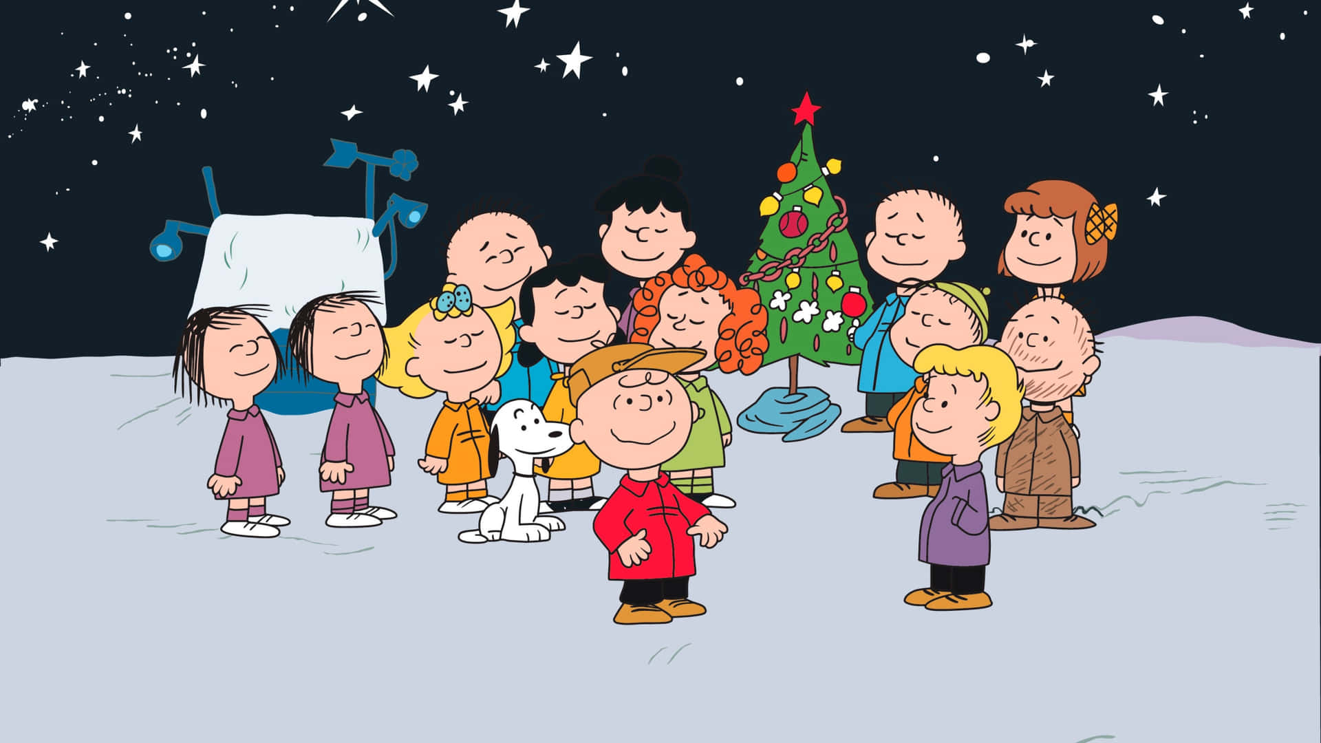 Charlie Brown Familie Snefulde Juleaften. Wallpaper