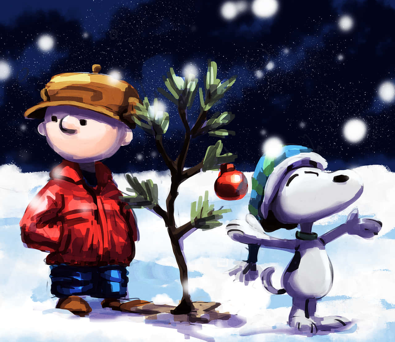 Charliebrown E Snoopy Nell'arte Digitale Del Natale. Sfondo