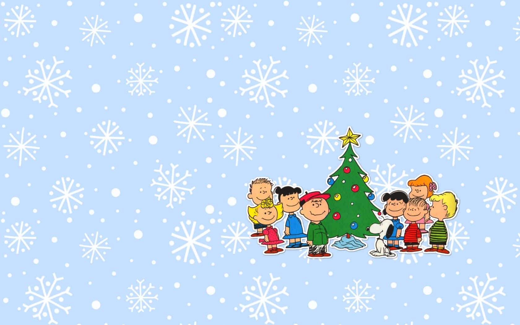 Lafamilia De Charlie Brown Alrededor De Un Árbol De Navidad. Fondo de pantalla