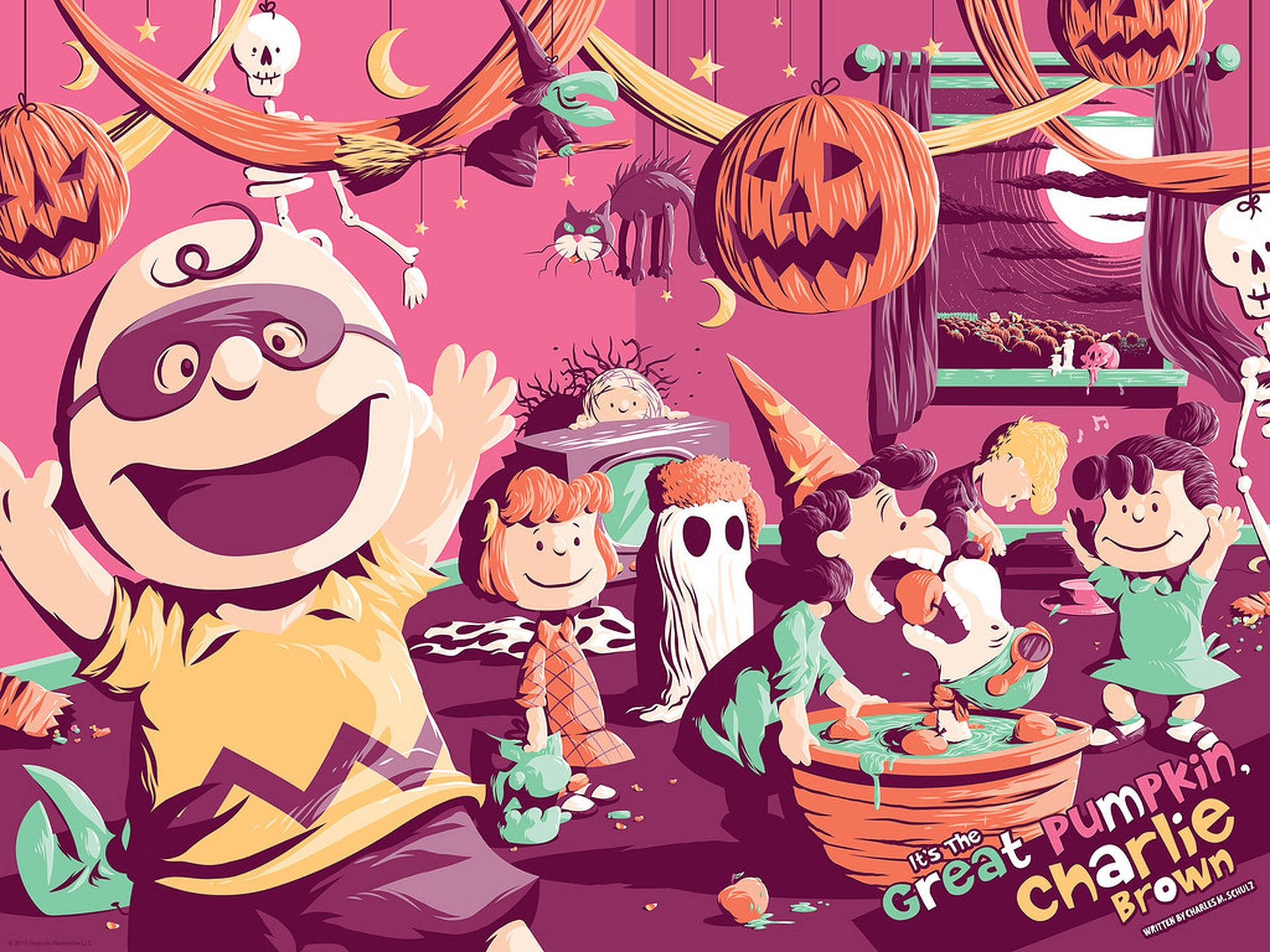 Charlie Brown Pink Halloween Party Wallpaper