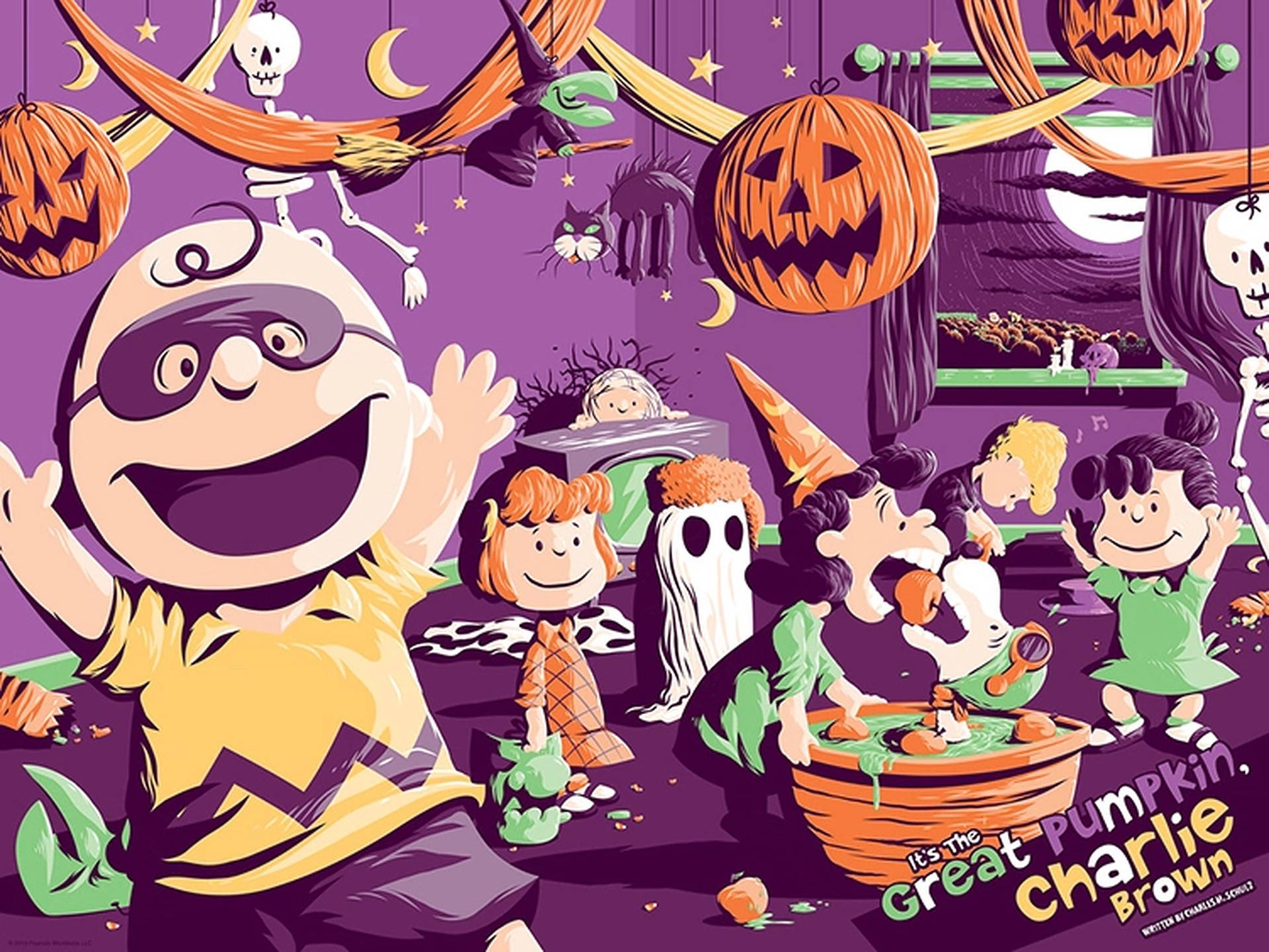 Charlie Brown Purple Halloween Party Wallpaper