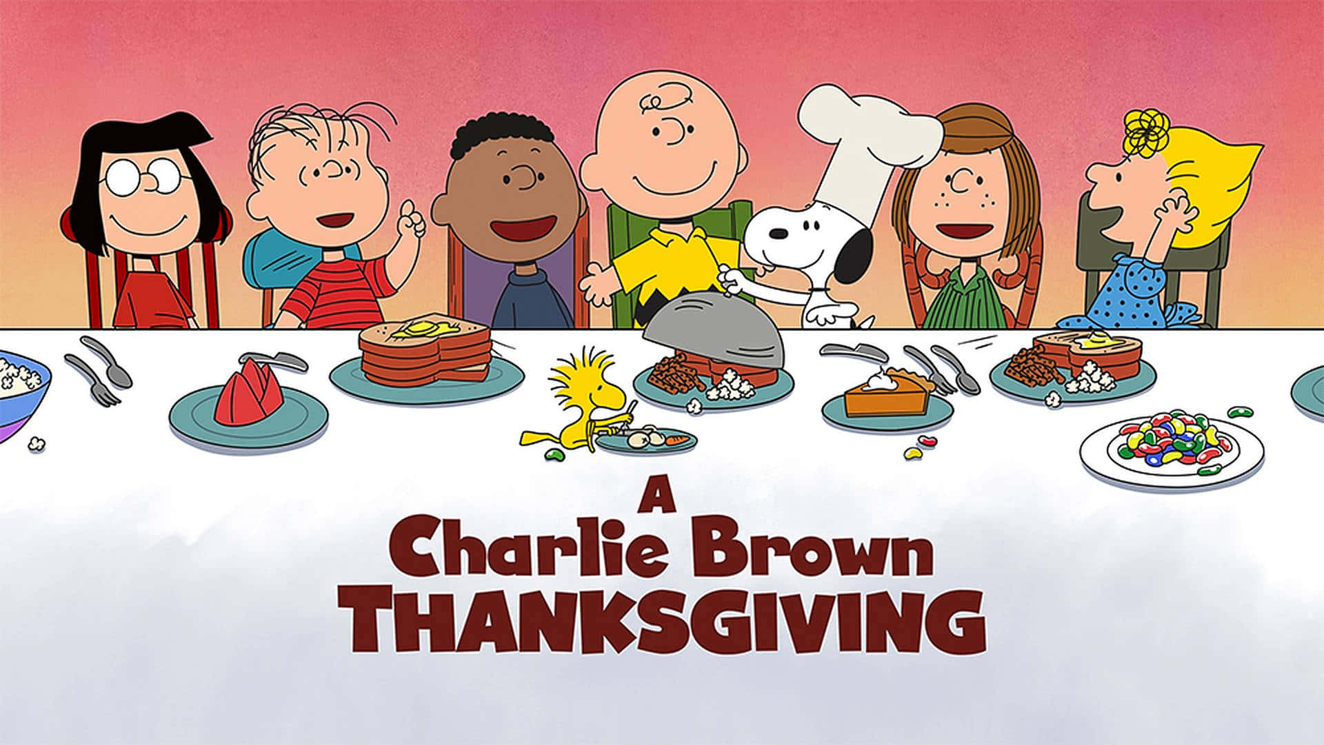 Charlie Brown Thanksgiving Table Cartoon Wallpaper