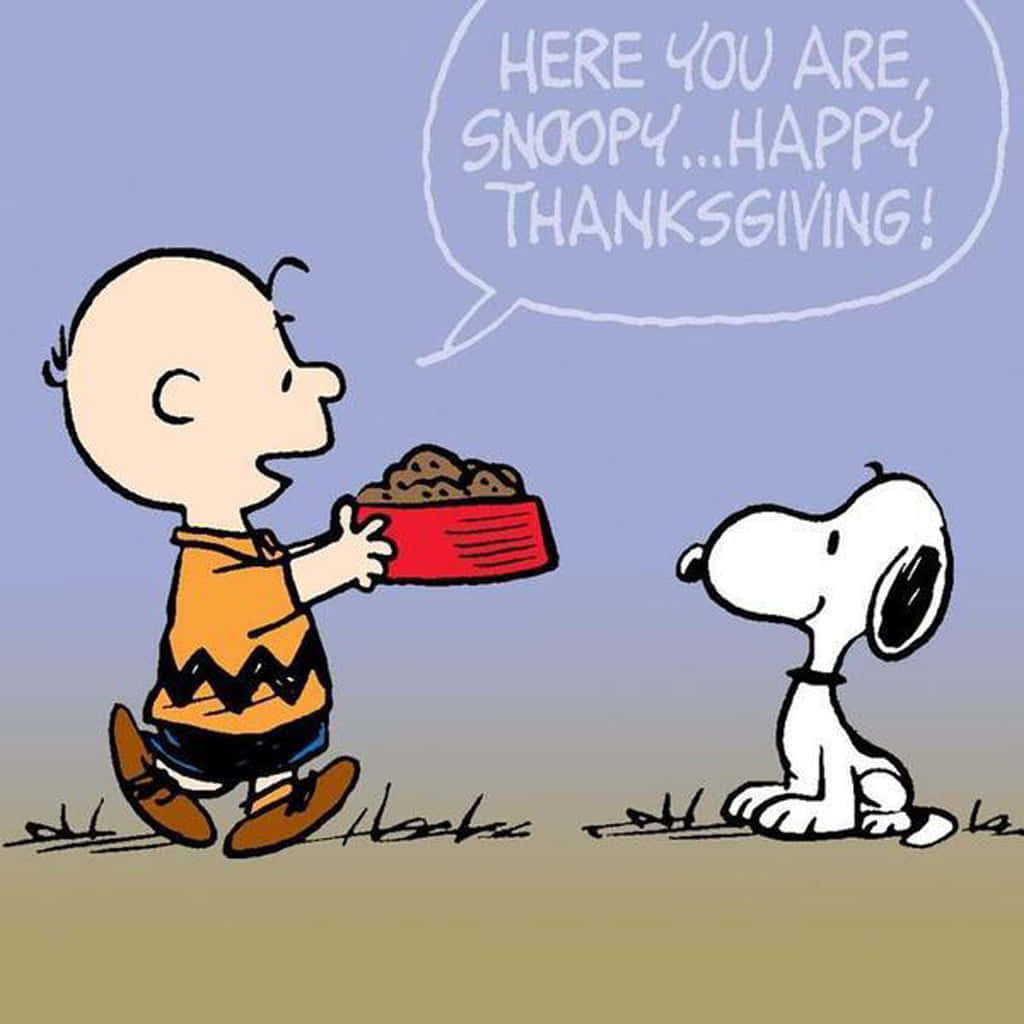 Charlie Brown enjoying Thanksgiving with his friends Wallpaper