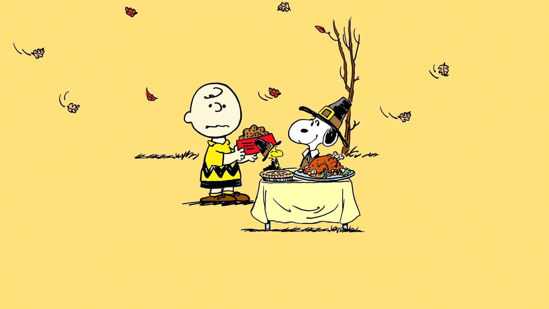 Charliebrown Y Sus Amigos Celebrando El Día De Acción De Gracias. Fondo de pantalla