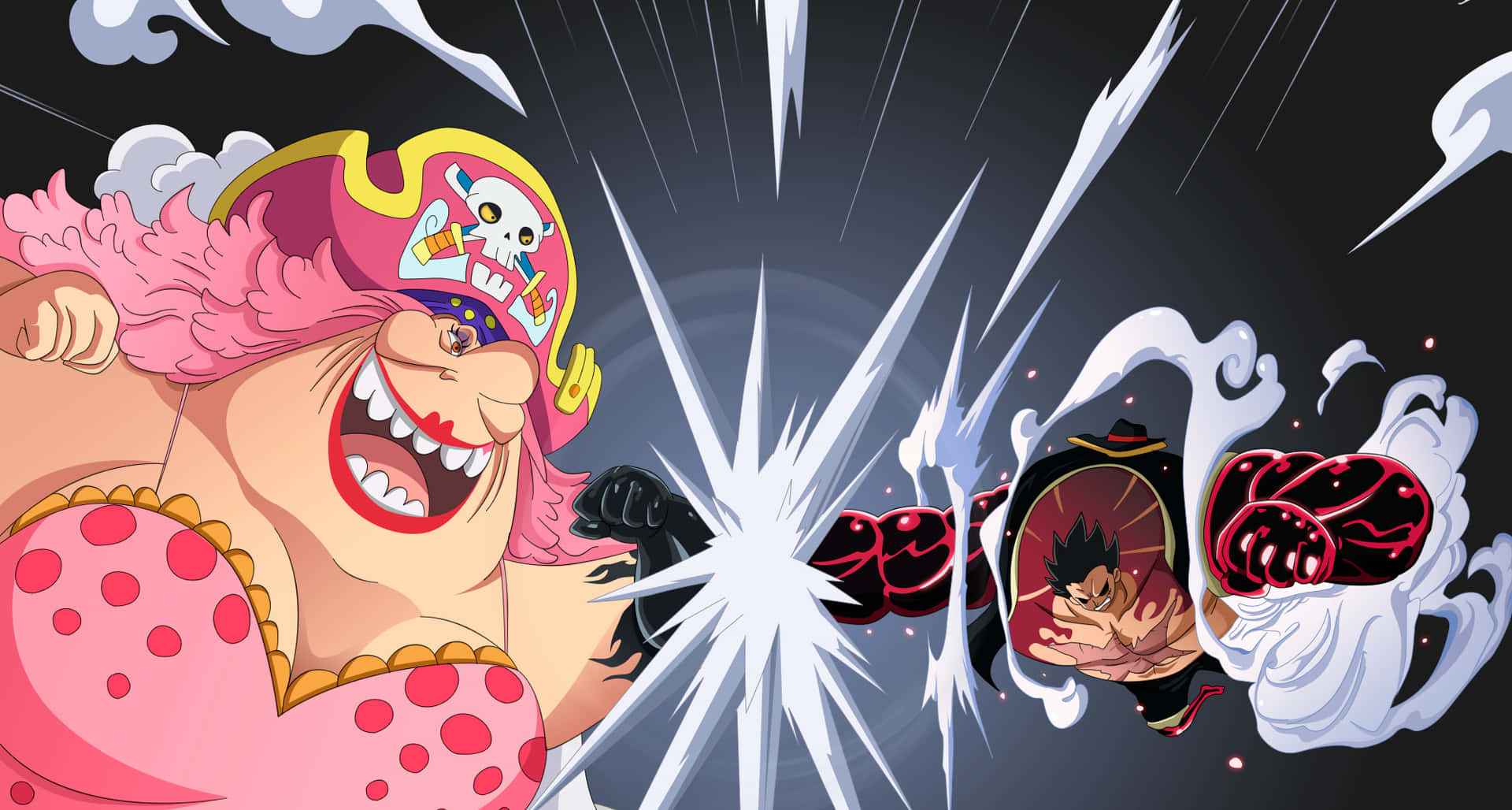 Charlotte Linlin, the fearsome pirate captain also known as Big Mom, smirks in all her glory in this One Piece illustration. Wallpaper