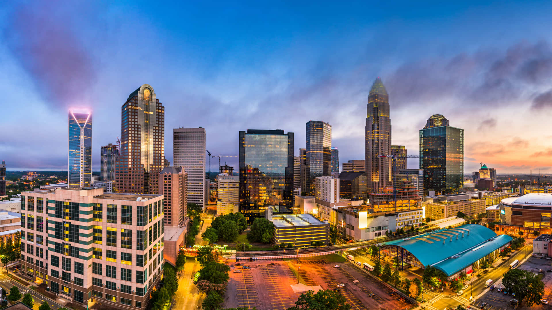 Charlotte Skyline Dusk Panorama Wallpaper