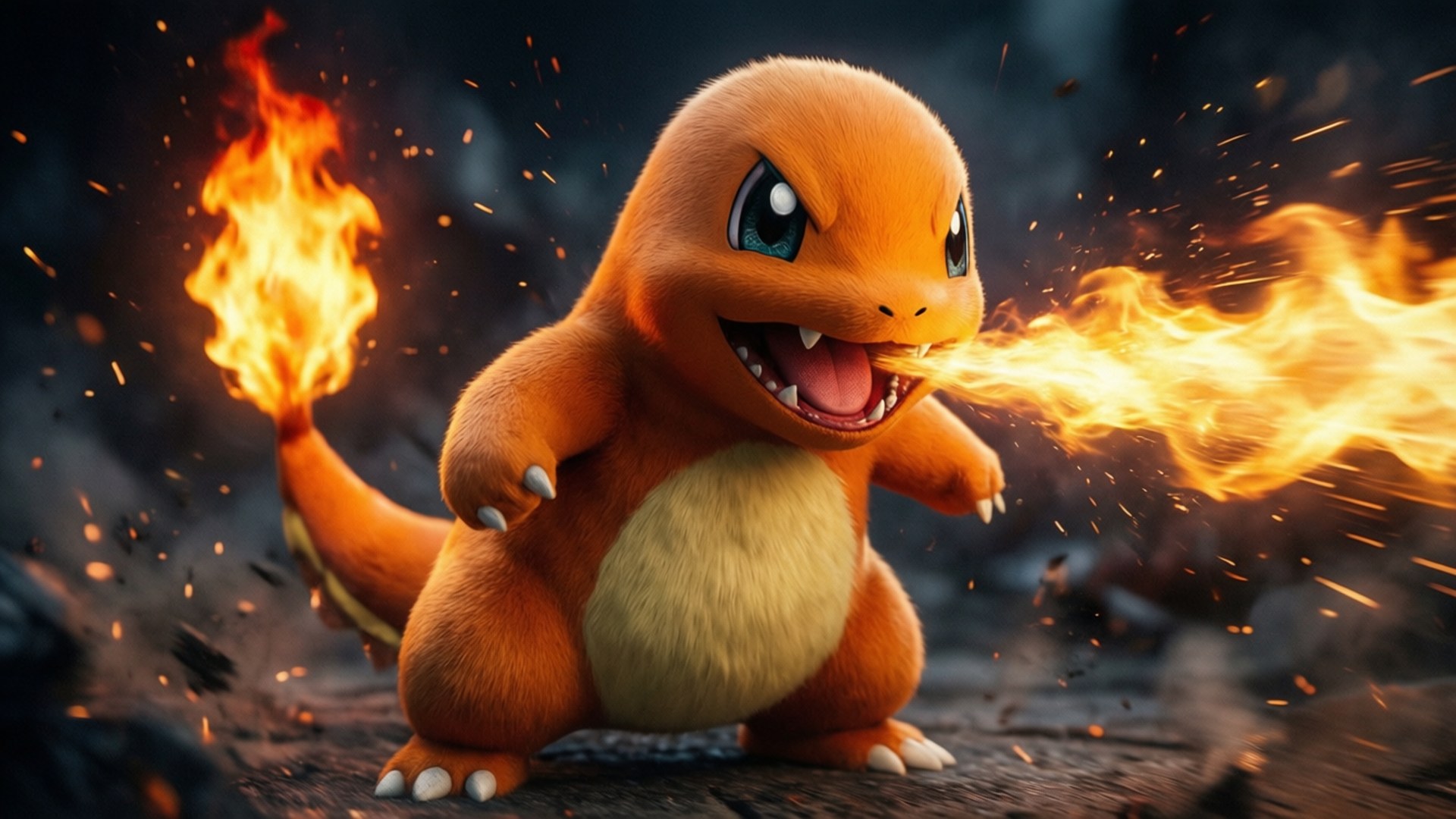 Charmander unleashing a powerful fire attack.