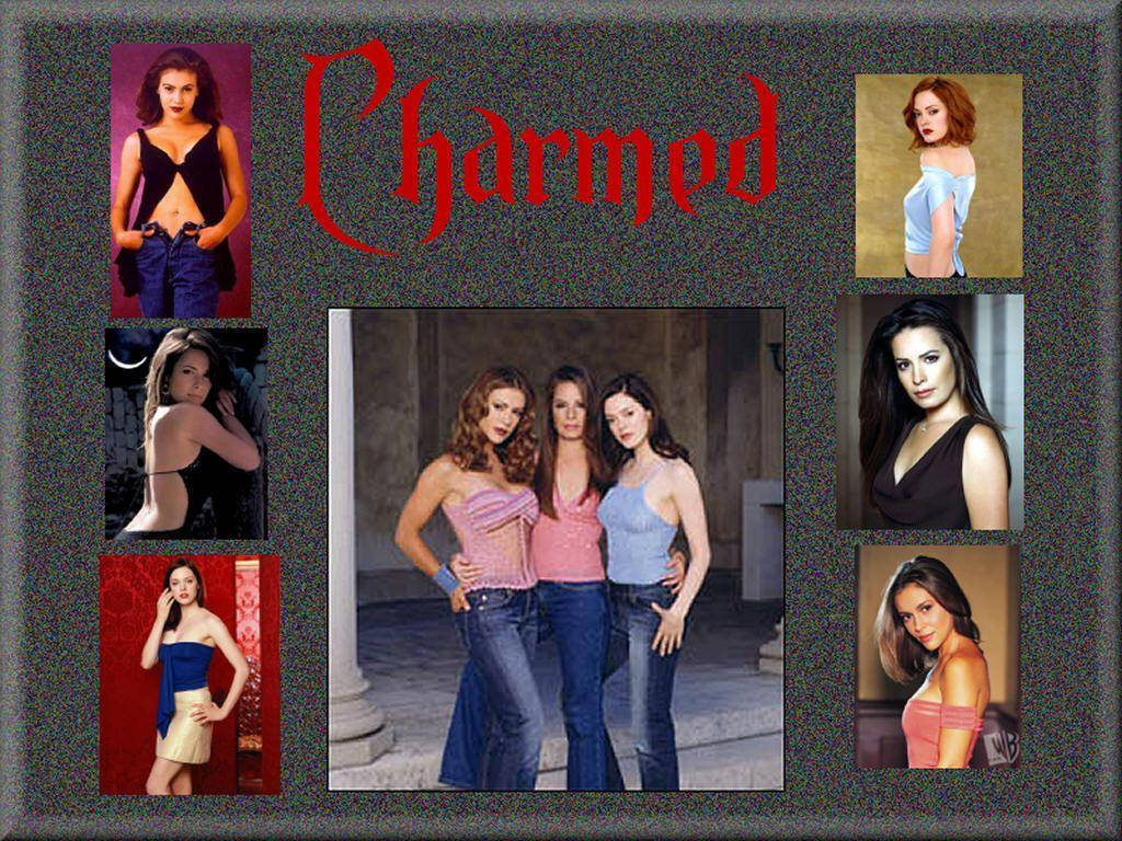 Charmed Characters Collage Gray Background Wallpaper