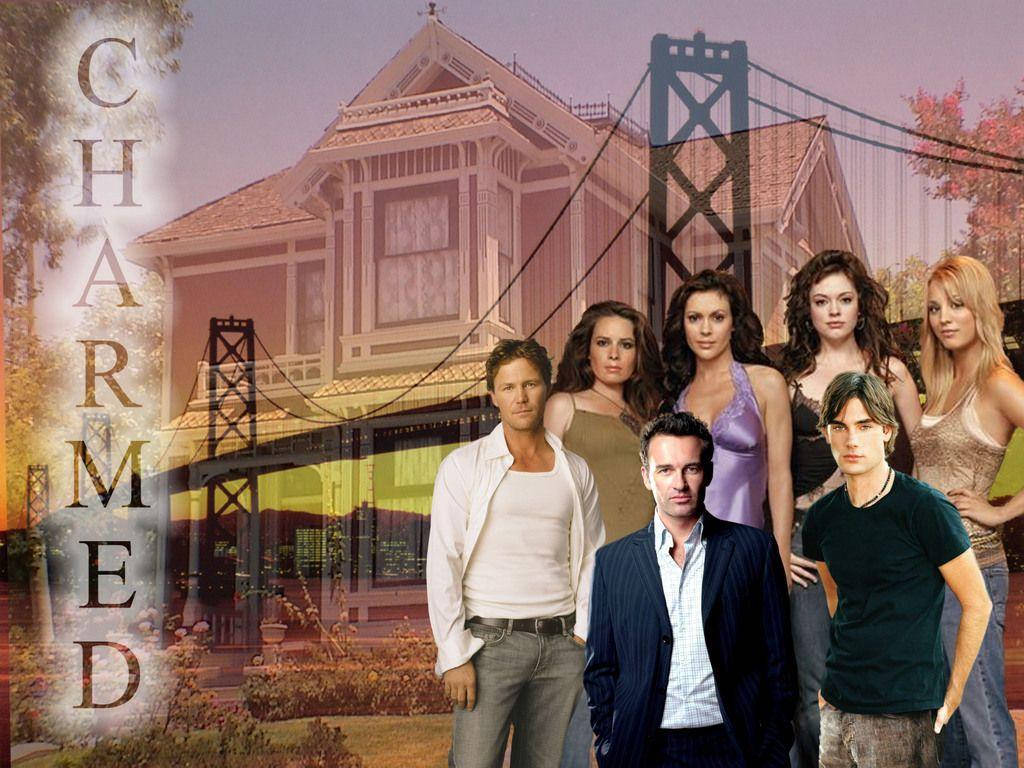 Charmed Characters With Bridge And Building Wallpaper