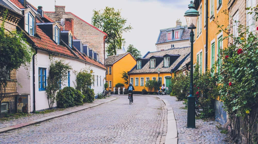 Charming Cobblestone Streets Lund Sweden Wallpaper
