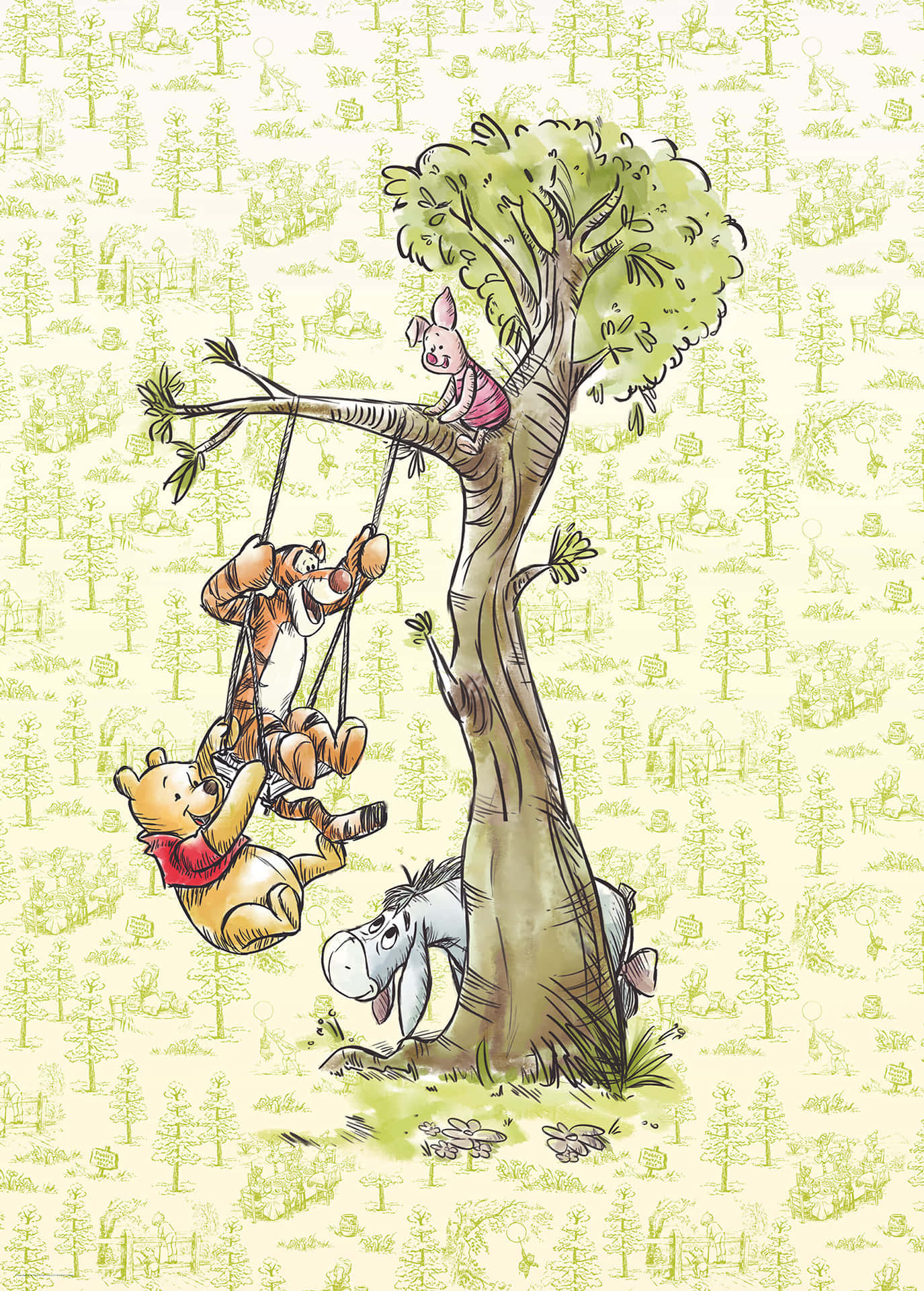 Charming Illustration Of Winnie The Pooh And Friends In Hundred Acre Wood