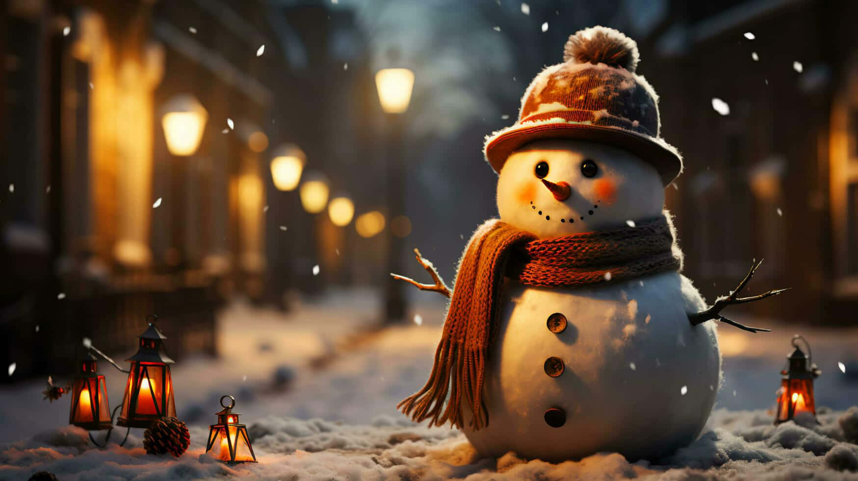 Charming Winter Snowman Scene Wallpaper