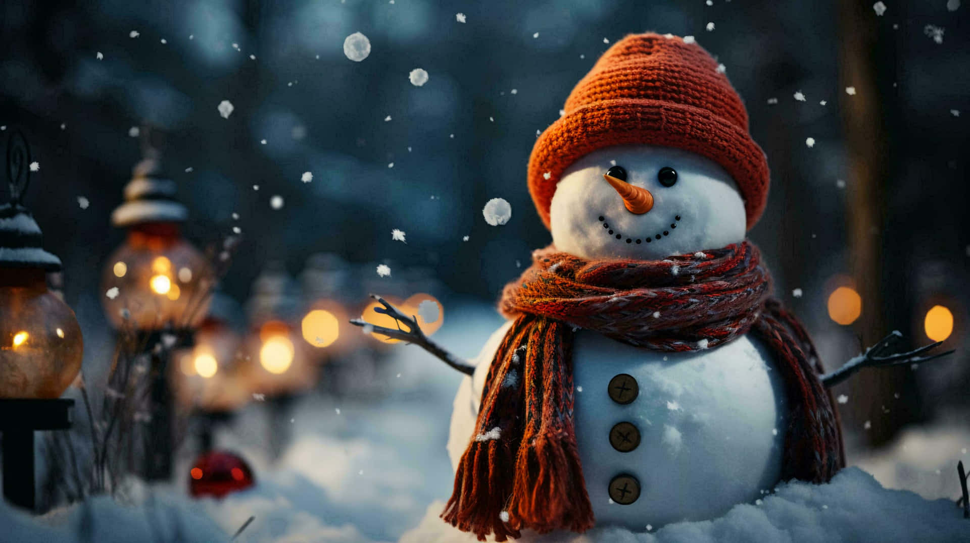 Charming Winter Snowmanwith Scarfand Hat Wallpaper