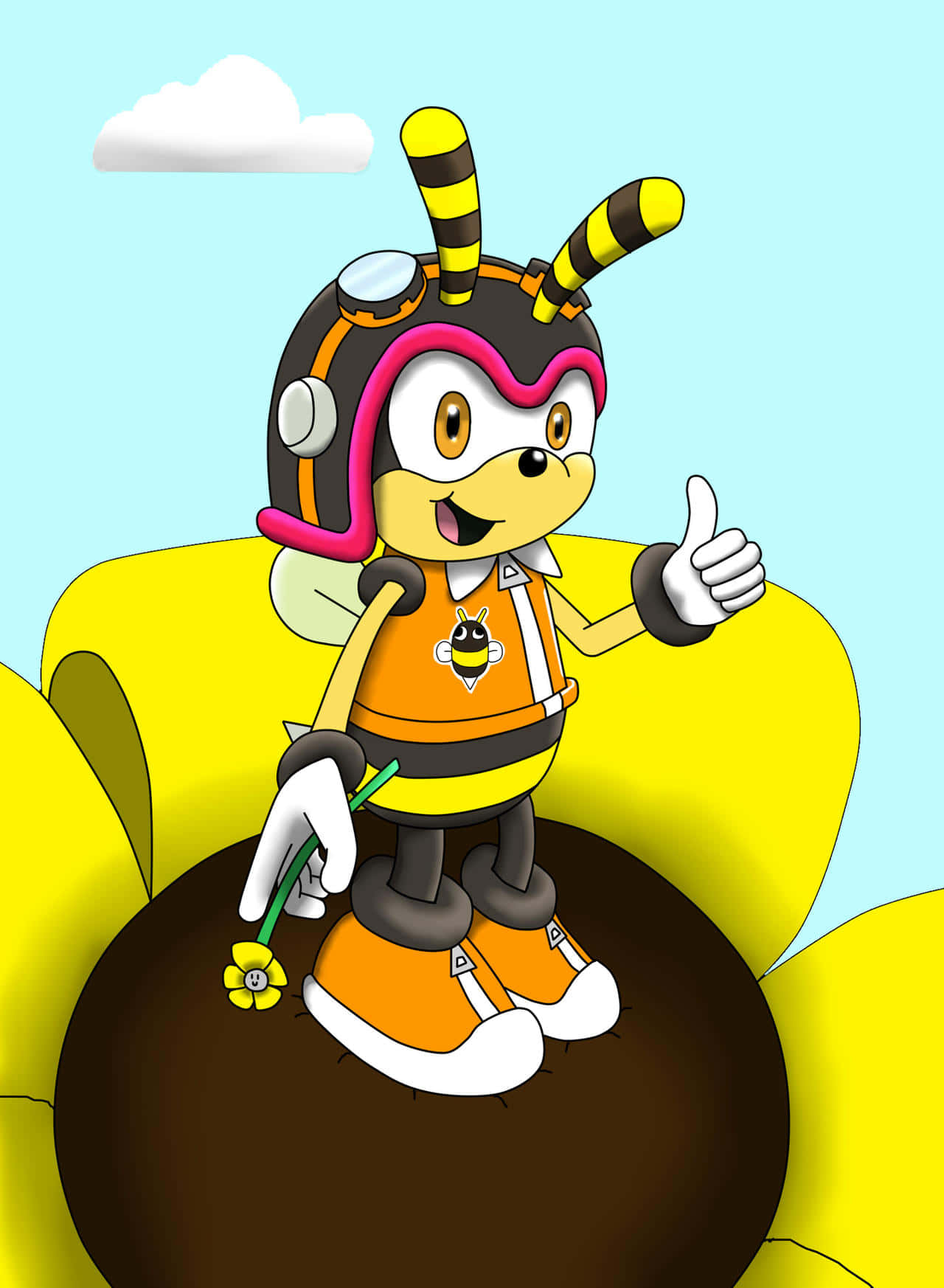 Charmy Bee in action, flying with a big smile in a colorful world Wallpaper
