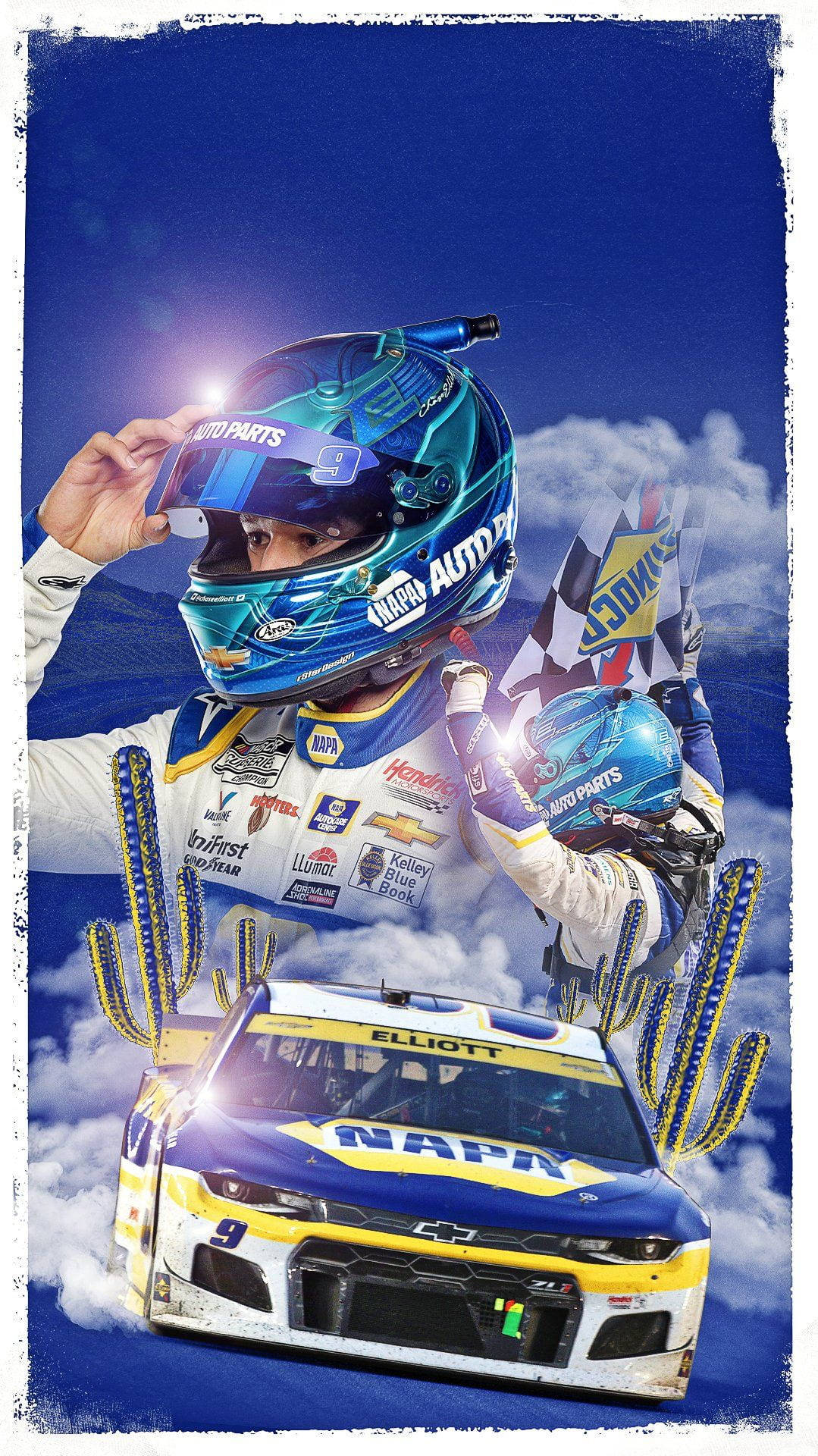 Champion NASCAR Driver Chase Elliott Holding a Blue Helmet Wallpaper