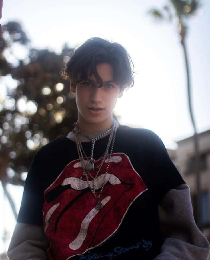 A Young Man Wearing A Rolling Stones Sweater Wallpaper