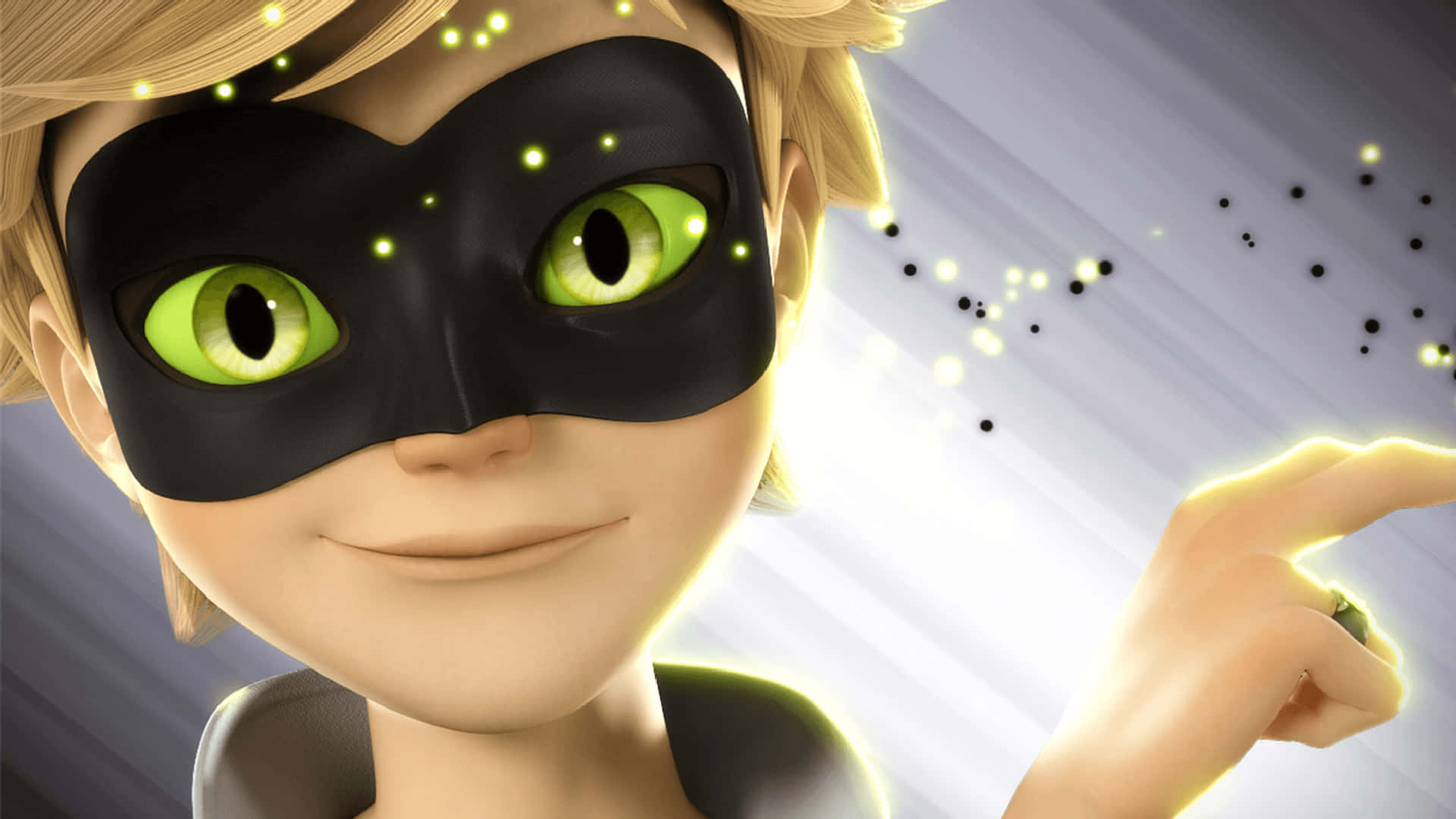 Unpersonaje De Caricatura Con Una Máscara Y Ojos Verdes Fondo de pantalla
