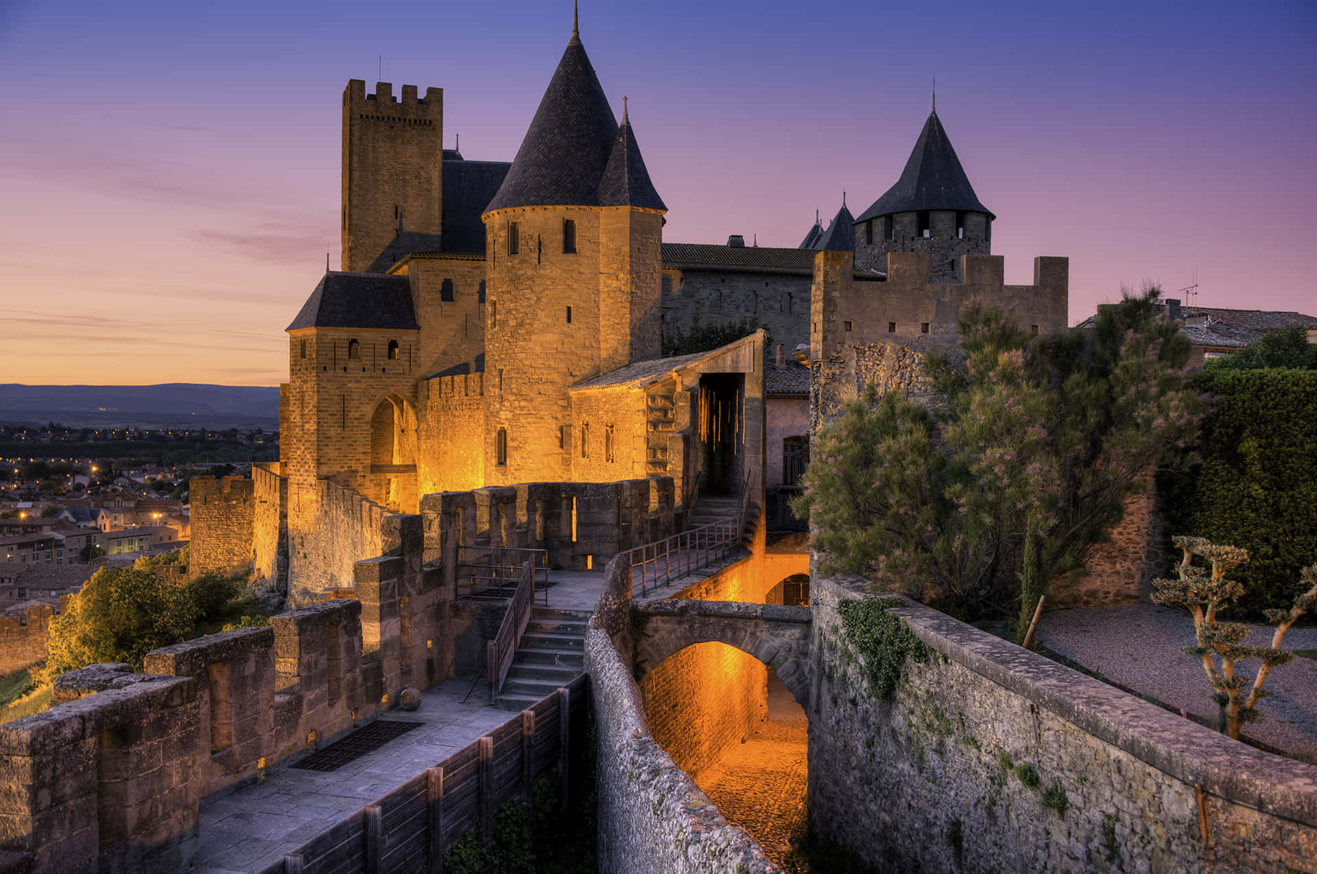 Chateau Comtal In Carcassonne During Nighttime Picture