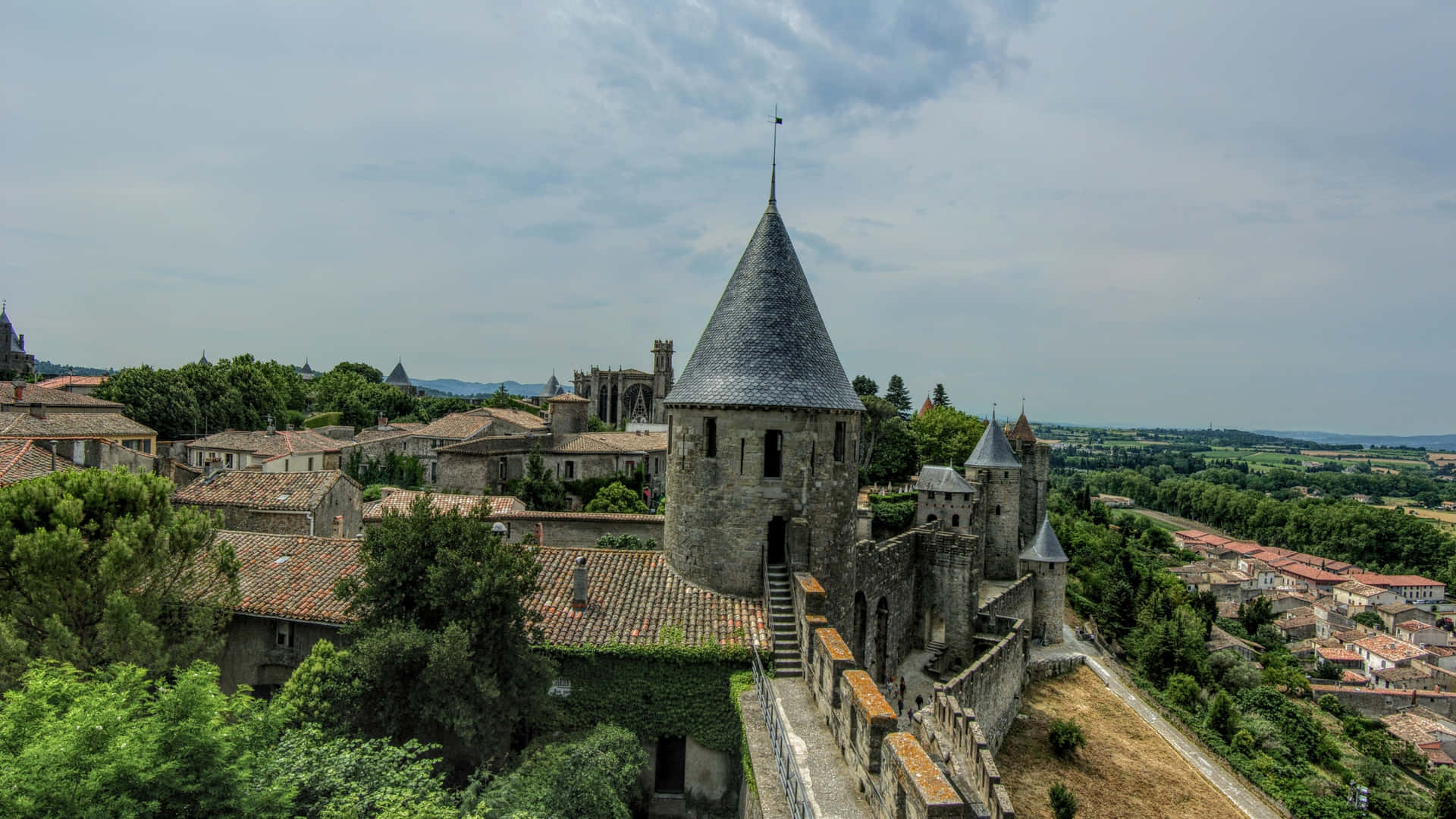 Chateau Comtal In Carcassonne High Angle Shot Picture