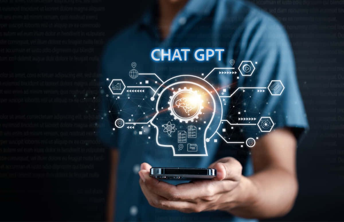 A Man Holding A Phone With The Word Chat Gtt On It Wallpaper