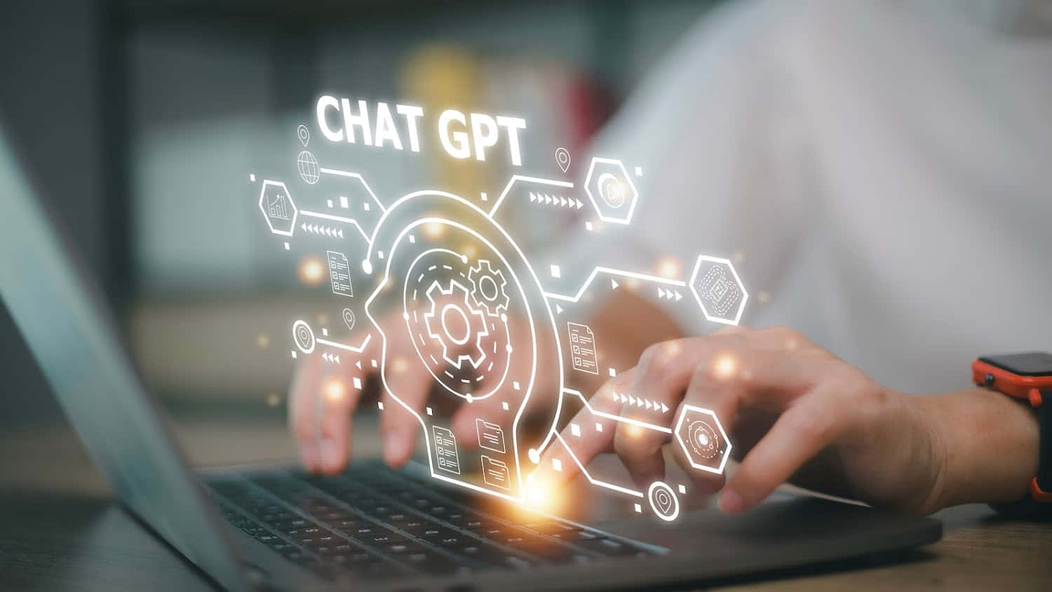 A Person Typing On A Laptop With The Word Chat Gpt On It Wallpaper