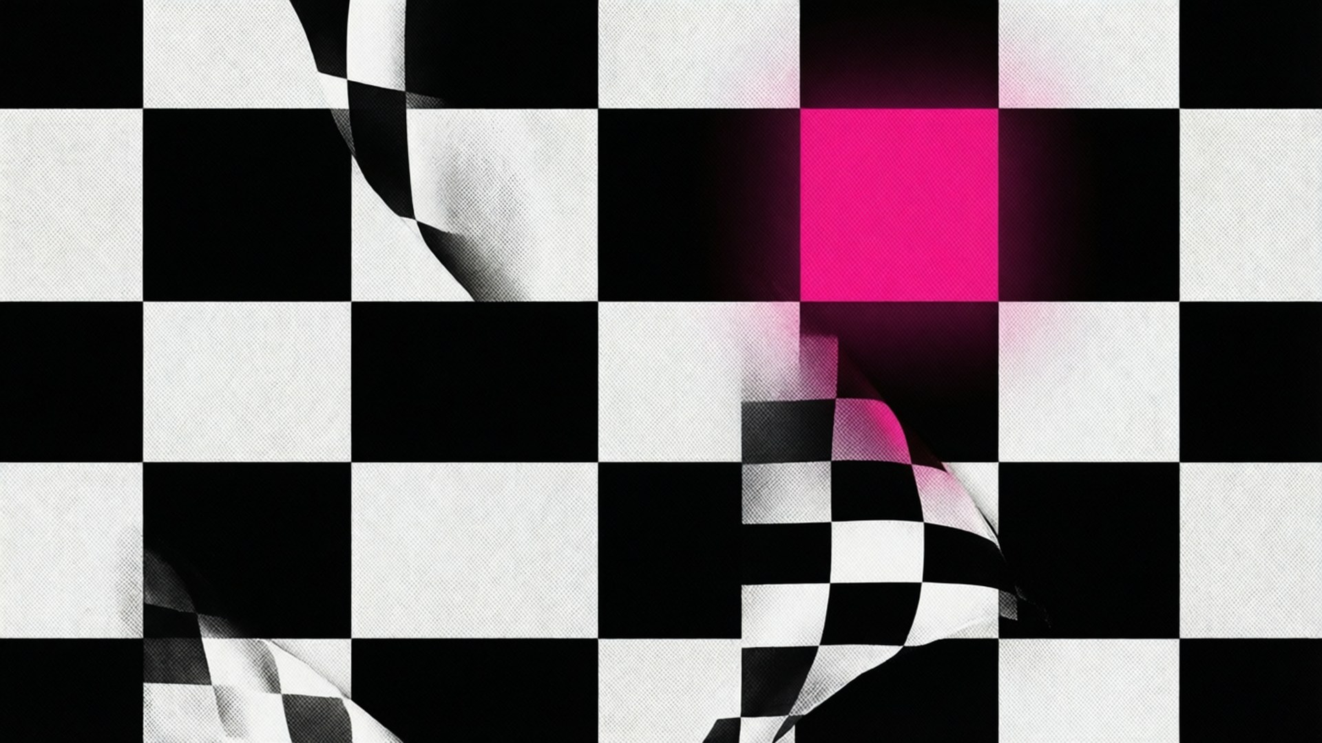 Papan catur hitam putih yang edgy dengan sentuhan pink panas.